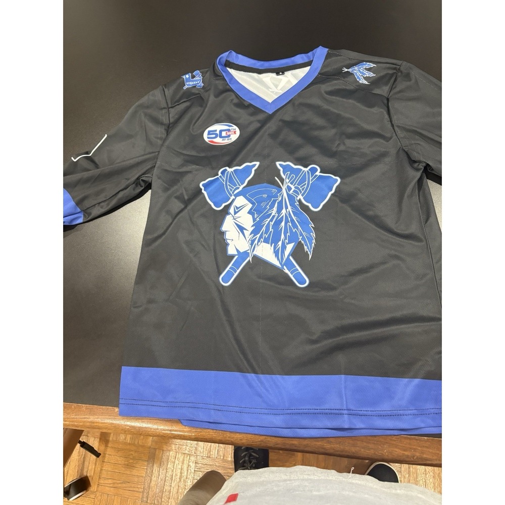 NAHL 50th Anniversary‎ Hockey Jersey Mens Small Black Blue Warrior Tomahawk #21